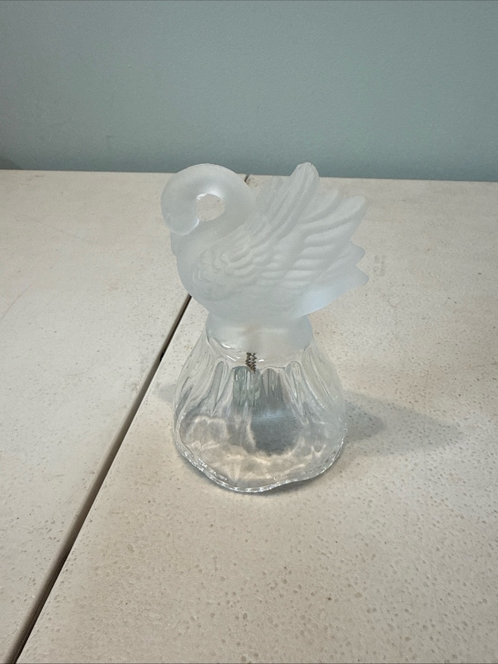 Vintage Frosted Clear Glass Swan Decorative Hand Bell